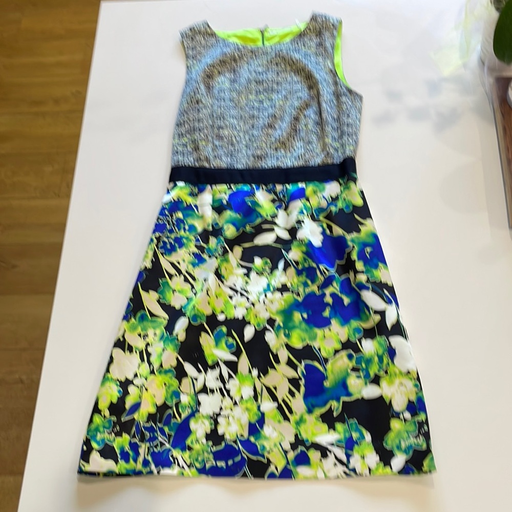 Tahari green, blue silk dress size four